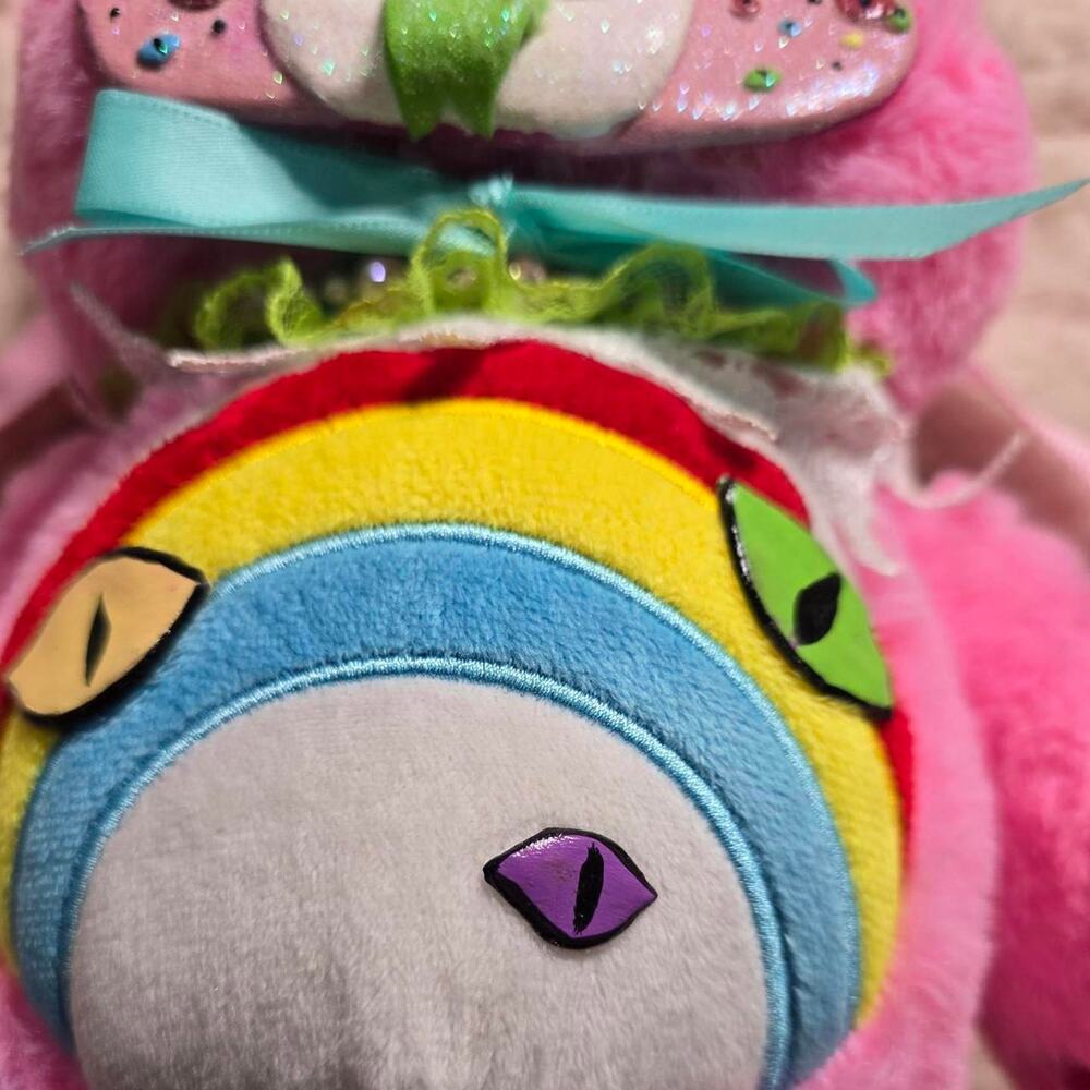 OOAK Offical Care Bears Plush Turned Artistic Backpack, Creepy Cute, Pastel Goth - Picture 8 of 8